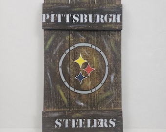 Placa deportiva rústica con decoración de pared de los Pittsburgh Steelers, placa deportiva iluminada, decoración del hogar