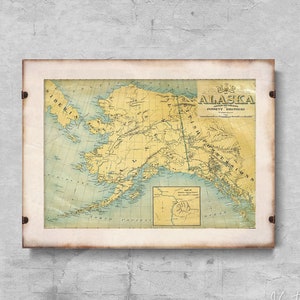 Old Map of Alaska Retro Poster, Painting Print, Old Prints, Map Print #113