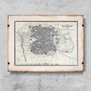 Old Madrid Map with Concave Spain Espana Retro Poster, Aesthetic Art., Map Wall Art, Map Wall Art #757
