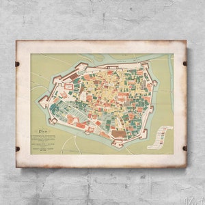 Old Map of Wien with Concave Austria Retro Poster, Self Adhesive Print, Wall Map, Old Art #781