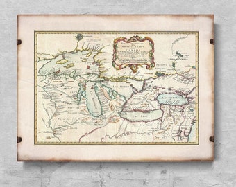 Bellin Map of the Great Lakes Canada Map Retro Poster, Painting Print, Antique Map, Retro Art #102