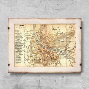 Old Map of Salzburg Austria Retro Poster, Wall Decor, Map Posters, Countries Decor #743
