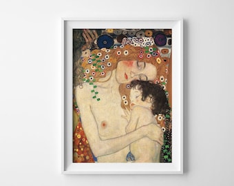 Mother and Child Gustav Klimt Retro Poster, Painting Print, Impressionism, Reproduction Drawing #20