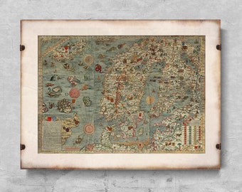 Old Scandinavia Map North of Europe Retro Poster, Modern Posters, Discovery Map, Old Art #123