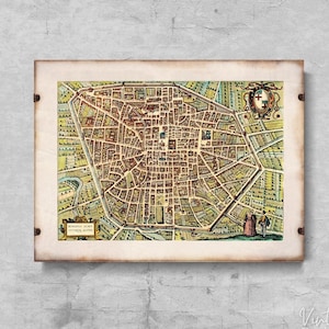 Braun und Hogenberg Alte Karte und Gravure von Bologneser Italien, Retro Poster, Retro Wand Kunst, Karte, Kontinente Karte #775