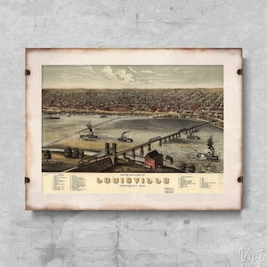 Birdseye View Old Map Louisville Kentucky Retro Poster, Modern Posters, Historical Maps, Country Decor #94
