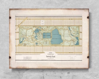Old Map of Central Park Retro Poster, Painting Print, Discovery Map, Old Map Art #88