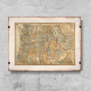 Schnittkarte von Washington Washington Howe Idaho Western Montana Retro Poster, Kunstdruck, Entdeckungskarte, Retro Art #111
