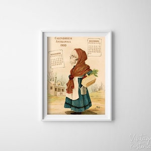 Antikamnia Medical Calendar November December Retro Poster, Retro Pattern, Human Anatomy Print, Medical Drawing #639