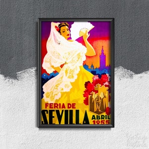 Feria de Sevilla Spain Retro Poster, Self Adhesive Poster, Travel Decor, Holidays Wall Hangings #246