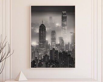 Hong Kong city - Black and white photography - Poster monochrome poster - Modern  Prints - home decor  #12C