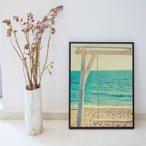 Retro wooden swing bench - Modern  Photography - Ocean Poster poster - Modern  Art - Modern Home Decor - Poster Wall Art 14MV