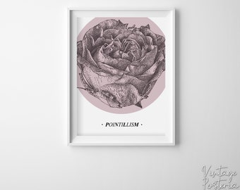 Pointillism - Dot Art Rose - Instant Art Poster Art - Modern dots - Flower Modern  poster - Floral Wall Art  1F