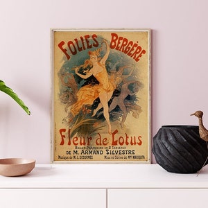 Folies Bergere, Retro Poster, Woman and Dancer, Beige and Red, Iconic, Wall Decor, Retro Style, Home Decor, Gift Idea #2012