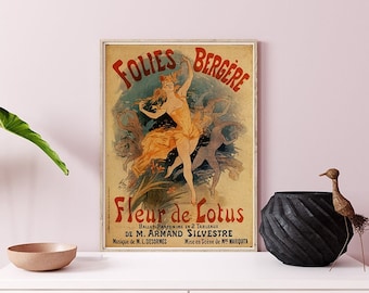 Folies Bergere, retroposter, vrouw en danseres, beige en rood, iconisch, wanddecoratie, retrostijl, woondecoratie, cadeau-idee #2012