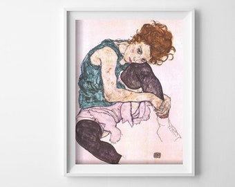 Seated Woman With Bent Knee Egon Schiele Print Retro Poster, Modern Print, Impressionism Art, Art Reproduction #725