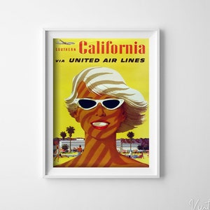 California United Air Lines Stan Galli Retro Poster, Retro Print, Retro Travel Poster, Old Style Decor #72
