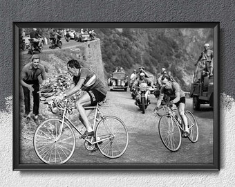 Tour De France Photography Fausto Coppi Retro Poster, Illustration Print, Retro Bicycle, Bici Decor #160