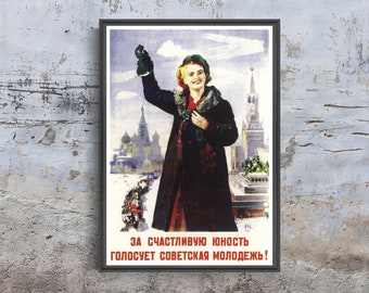 Gray And Yellow Pattern #1211 Vintage Print Vintage Art Statue of Liberty Russian Theme The American Democracy Soviet Propaganda Poster