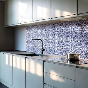 Plant Pattern In Tiles PVC Floor Tiles, Blue Tile Stickers, Removable Tiles, Texture Tile Stickers, Kitchen Tile Stickers