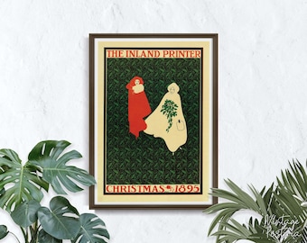 The Inland Printer, kerstmis 1895, retroposter, vrouw en kerstmis, groen en rood, iconisch, wanddecoratie, retrostijl #2034