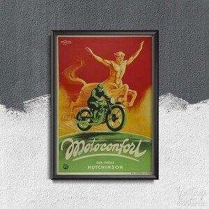 Motoconfort Sur Pneus Hutchinson Bicycle Poster Retro Poster, Modern Print, Bike Poster, Retro Cycling #957