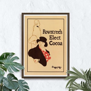 Rowntree&#39;s Elect Cocoa, Retro Poster, Man and Cup, Beige and Black, Iconic, Wall Decor, Retro Style #2030