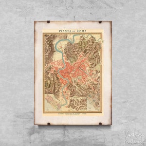 Old Map Roma Italy Retro Poster, Retro Poster, Maps of Cities, Old Map Art #785