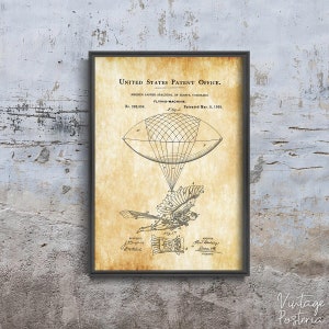 Póster retro con patente de máquina voladora de globo y pájaro, impresión de Spalding, decoración de pared retro, impresiones de patentes de juegos, arte de pared con bocetos n.° 973