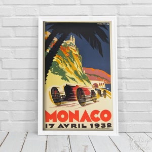 Retro Poster Cars Monaco Retro Poster, Self Adhesive Poster, Grand Prix Poster, Masculine Wall Decor #880