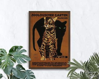 Zoologischer Garten Munchen, Poster retrò, Gatti e puma, Marrone e nero, Arte murale, Riproduzione, Stile retrò #2143