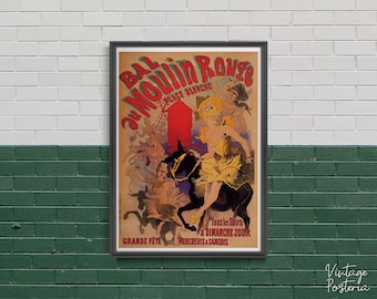 Bal au Moulin Rouge, Poster retrò, Donna e cavallo, Rosso e beige, Arte murale, Riproduzione, Stile retrò, Arredamento per la casa #2009