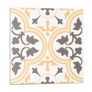 Plant Pattern PVC Floor Tiles, Yellow Tile Stickers, Removable Tiles, Texture Tile Stickers, Kitchen Tile Stickers