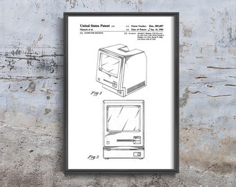Póster retro original de patente de computadora Apple Macintosh, lienzo de algodón, dibujo de patente, impresión de pared a lápiz n.º 1021