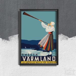 Sweden Varmland Travel Poster Retro Poster, Retro Poster, Summer Travel Poster, World Travel Art #347
