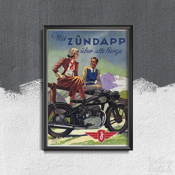 VINTAGE ZUNDAPP MOTORCYCLE MOTORBIKE ADVERTISING A2 POSTER PRINT