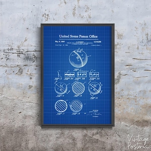 Póster retro con patente de Ruskin de bola de boliche, colgante de pared, impresiones de patentes de juegos, decoración de pared con bocetos n.° 1044