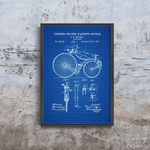 Póster retro de bicicleta con patente de Velocipede Jeffery, Estados Unidos, impresión retro, impresiones de patentes, planos, impresión de pared n.° 1026