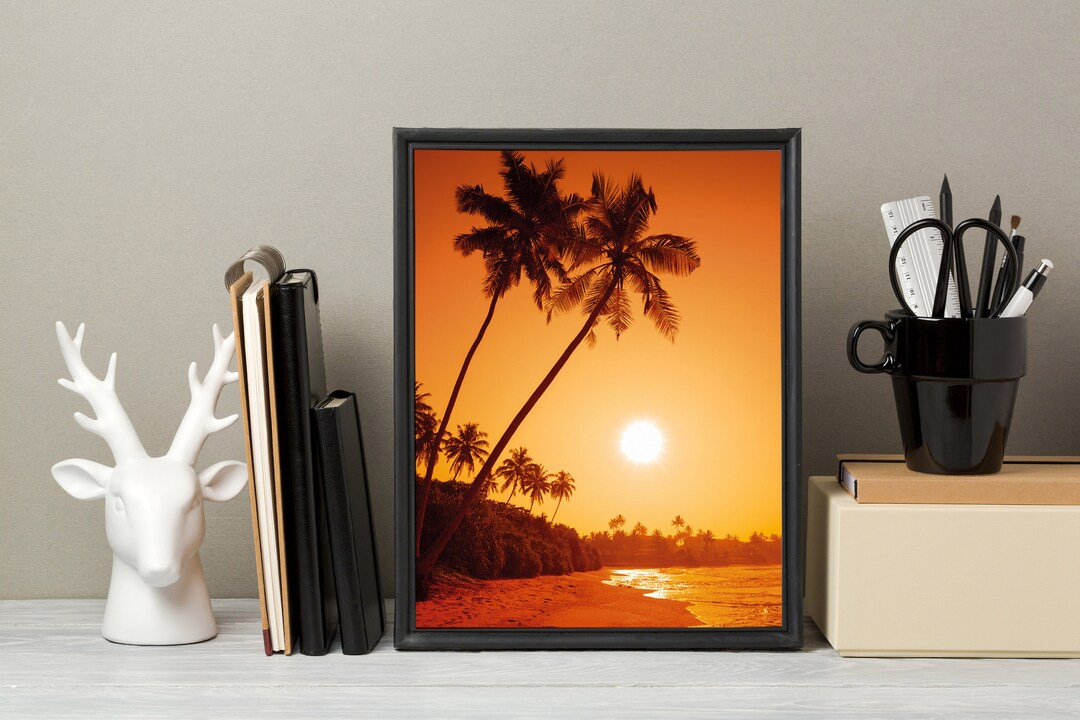Sunset Beach Ocean Modern Art Palm Tree Art Poster Poster Palm Trees on