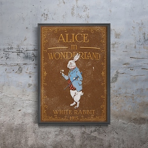 White Rabbit 1915 Alice In Wonderland Poster, Brown Illustration, Yellow Gift For Her, Retro Gift For Him, Bedroom Decor #2421