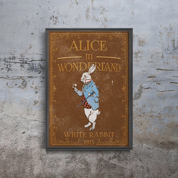 White Rabbit 1915 Alice In Wonderland Poster, Brown Illustration, Yellow Gift For Her, Retro Gift For Him, Bedroom Decor #2421