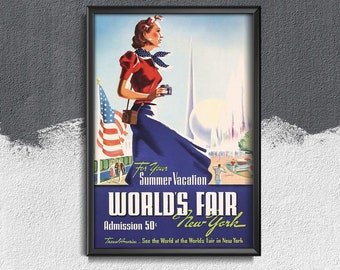 World's Fair New York Usa Travel Poster Retro Poster, Self Adhesive Print, Travel Wall Decor, Journey Print #361