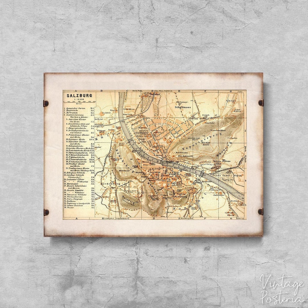 Old Map of Salzburg Austria Retro Poster, Wall Decor, Map Posters ...