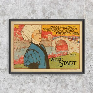 Ausstellung des Sächischen Handwerks und Kunstgewerbes, Dresden 1896, Retro Poster, Frau, Wohndekor, Alte Welt, Art Print #2056