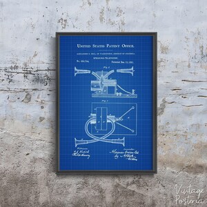 Póster retro de patente de teléfono de Alexander Bell, Estados Unidos, patrón retro, dibujo de patente, impresión de pared a lápiz n.º 1010