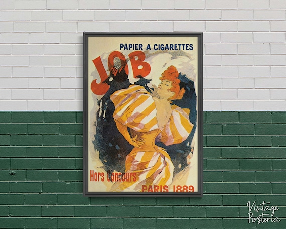 Job Papier a Cigarettes, Retro Poster, Woman and Cigarettes, Yellow and  Blue, Iconic, Wall Decor, Retro Style #2003
