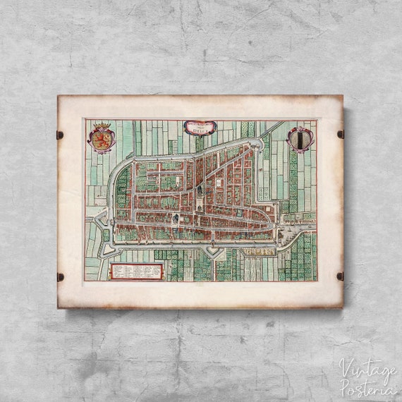 sla multifunctioneel Derbevilletest Oude kaart van Delft Nederland Vintage Poster Esthetische - Etsy België