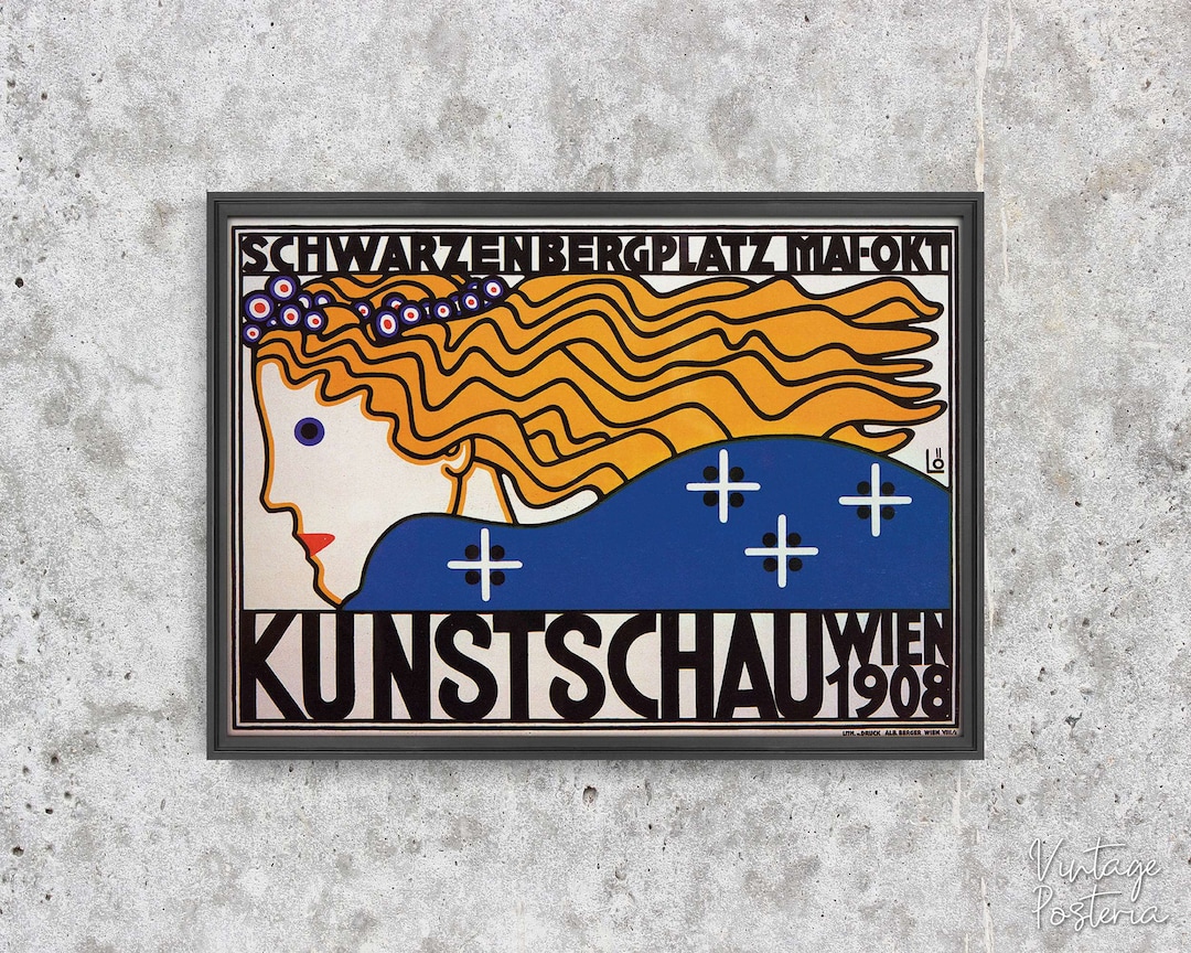Kunstschau Wien 1908, Retro Poster, Woman and Typography, Yellow and ...