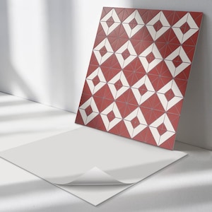 Geometric Patterns PVC Floor Tiles, Red Tile Stickers, Removable Tiles, Texture Tile Stickers, Kitchen Tile Stickers