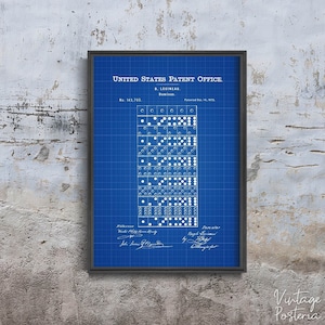 Póster retro con patente de Estados Unidos del juego Dominoes Louineau, arte de pared retro, impresiones de patentes, arte de pared con bocetos n.° 1004